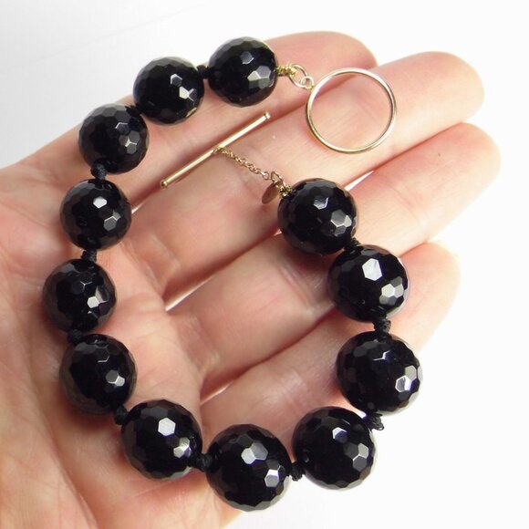 13.87 CTW Black ONYX 10KY GOLD Briolette Bracelet - Picture 6 of 7